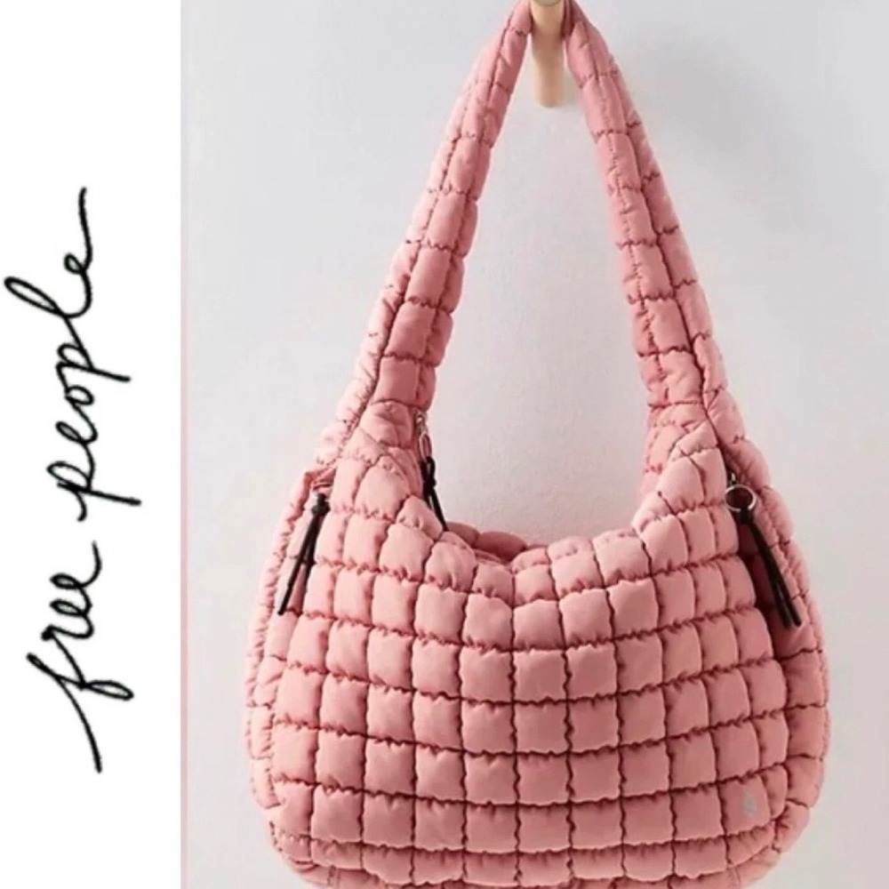 Free People RETIRED Large Quilted Carryall Bag Handbag Purse Pink Ballet Slipper